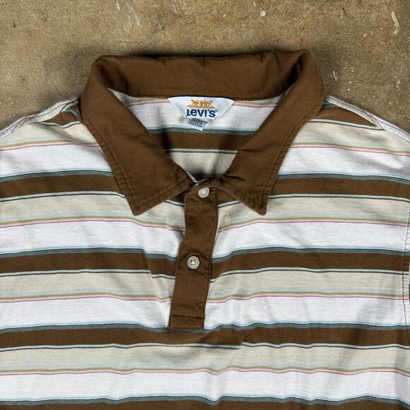 Vintage Levi’s‎ Polo Shirt Men’s Large Brown White Striped Y2K Made in Pakistan - Picture 2 of 10